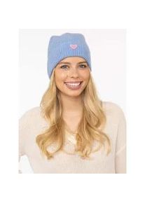 Beanie Zwillingsherz "Beanie with Heart-Patch", Damen, blau (hellblau), Rippstrick, Wolle, unifarben, M&uuml;tzen Beanie, Rippstrick, mit breitem Umschlag, w&auml;rmend