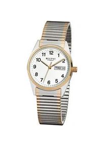 Regent Uhren Quarzuhr REGENT, silber (silberfarben, goldfarben), Armbanduhren, Herren, Quarzuhr, Armbanduhr, Herrenuhr, Edelstahlarmband, analog, Tag, Wochentag