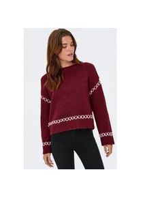 Rundhalspullover Only "ONLAMANDA LIFE LS O-NECK DETAIL CC KNT", Damen, Gr. M, cabernet detail:cloud dancer, Strick, Obermaterial: 77% Polyester, 23% Polyacryl, unifarben, regular fit h&uuml;ftlang, Rundhals, Rippb&uuml;ndchen, Pullover Rundhalspullover