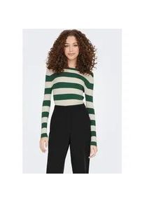 Jacqueline de Yong Rundhalspullover JDY "JDYPLUM L/S O-NECK PULLOVER KNT NOOS", Damen, Gr. XS, gr&uuml;n (trekking gr&uuml;n stripes:w eggnog stripes), Strick, Obermaterial: 80% Viskose, 20% Nylon, geringelt, gestreift, figurbetont h&uuml;ftlang, Rundhals, Strickkante, Pullover Rundhalspullover