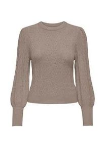 Rundhalspullover Only "ONLKATIA LS STRUC PUFF ONECK CC KNT", Damen, Gr. XL, fungi detail:with melange, Strick, Obermaterial: 50% Viskose, 27% Nylon, 23% Polyester, meliert, regular fit kurz, Rundhals, Rippb&uuml;ndchen, Pullover Rundhalspullover, Materialmix, regular fit