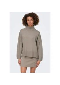 Stehkragenpullover Only "ONLCOCO LIFE LS HIGH NECK CC KNT", Damen, Gr. L, braun (fungi detail:melange), Strick, Obermaterial: 100% Polyester, meliert, regular fit, Rippb&uuml;ndchen, Pullover Stehkragenpullover