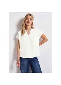 Kurzarmbluse Street One, Damen, Gr. 36, wei&szlig; (sanftes wei&szlig;), Web, Obermaterial: 100% Viskose, unifarben, l&auml;ssig geschnitten h&uuml;ftbedeckend, Rundhals, Blusen, Split Neck