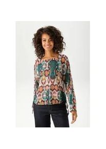 Schlupfbluse Aniston CASUAL, Damen, Gr. 48/50, rot (sand, petrol, smaragd, schwarz, flieder, ocker, bordeaux, lachs), Georgette, Obermaterial: 100% Polyester, bedruckt, ethno, leicht transparent, oversize kurz, Rundhals, Fledermaus&auml;rmel, Blusen Schlupfbluse, mit farbenfrohen Ethno-Druck - jedes Teil ein Unikat