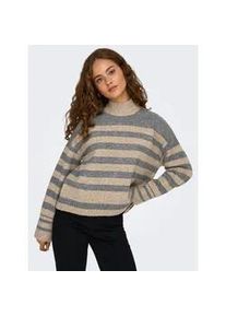 Strickpullover Only "ONLHEIDI LS HIGHNECK PULLOVER KNT NCA", Damen, Gr. XS, grau (medium grau melange stripes:with tannin melange), Strick, Obermaterial: 86% Polyester, 7% Polyacryl, 4% Wolle, 3% Elasthan, gestreift, meliert, Rippb&uuml;ndchen, Pullover Strickpullover