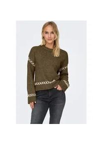 Rundhalspullover Only "ONLAMANDA LIFE LS O-NECK DETAIL CC KNT", Damen, Gr. M, cub detail:cloud dancer, Strick, Obermaterial: 77% Polyester, 23% Polyacryl, unifarben, regular fit h&uuml;ftlang, Rundhals, Rippb&uuml;ndchen, Pullover Rundhalspullover