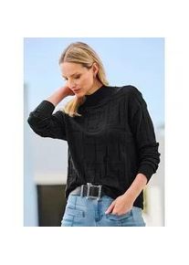 Strickpullover Heine "Jacquard-Pullover", Damen, Gr. 42, schwarz, 50% Viskose, 25% Polyester, 25% Polyamid, unifarben, Pullover Strickpullover