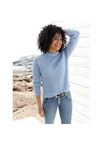 Stehkragenpullover Heine "Pullover", Damen, Gr. 36, blau (bleu), 60% Polyester, 30% Polyamid, 10% Wolle, meliert, unifarben, Pullover Stehkragenpullover