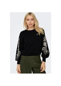 Strickpullover Only "ONLMAGNOLIA LS DETAIL PULLOVER KNT NOOS", Damen, Gr. XL, schwarz (schwarz detail:with ecru), Strick, Obermaterial: 51% Viskose, 26% Polyester, 23% Nylon, bestickt, taillenlang, Rundhals, Pullover Strickpullover
