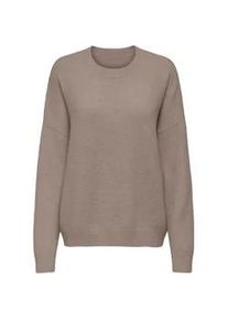 Strickpullover Only "ONLRENE LIFE LS O-NECK CC KNT", Damen, Gr. XS, braun (fungi detail:melange), Strick, Obermaterial: 65% Polyester, 13% Nylon, 13% Polyacryl, 6% Wolle, 3% Elasthan, meliert, regular fit, Rundhals, Pullover Strickpullover