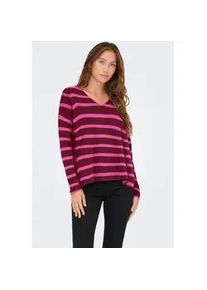 Strickpullover Only "ONLAMALIO LIFE LS V-NECK KNT", Damen, Gr. L, cabernet stripes:knockout pink, Strick, Obermaterial: 100% Polyester, gestreift, oversize, V-Ausschnitt, Pullover Strickpullover