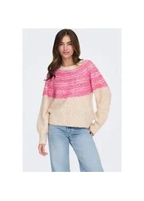 Strickpullover Only "ONLSIDONA LIFE LS JQ O-NECK KNT", Damen, Gr. XS, rosa (birch pattern:mel, fuchsia lila space dye), Strick, Obermaterial: 82% Polyester, 14% Polyacryl, 4% Wolle, gemustert, regular fit, Rundhals, Rippstrickb&uuml;ndchen, Pullover Strickpullover
