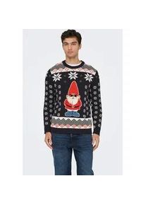 Only & Sons Rundhalspullover ONLY & SONS "ONSX-MAX REG CREW KNIT", Herren, Gr. S, blau (schwarz navy detail:santa), Strick, Obermaterial: 100% Baumwolle, gemustert, regular fit normal, Rundhals, Rippb&uuml;ndchen, Pullover Rundhalspullover