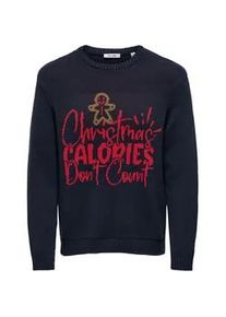 Only & Sons Rundhalspullover ONLY & SONS "ONSX-MAX REG TEXT CREW KNIT", Herren, Gr. M, blau (schwarz navy detail:dont count), Strick, Obermaterial: 100% Baumwolle, gemustert, regular fit, Rundhals, Pullover Rundhalspullover