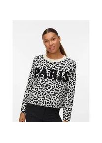 V&eacute;ro Moda Strickpullover VERO MODA "VMTRES BIEN LS O-NECK PULLOVER", Damen, Gr. S, beige (birch detail:with schwarz), Strick, Obermaterial: 52% Viskose, 28% Polyester, 20% Nylon, bedruckt, regular fit normal, Rundhals, Pullover Strickpullover