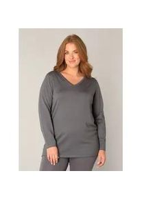 Strickpullover Base Level Curvy "Anine", Damen, Gr. 44, grau (dunkelgrau), Strick, Obermaterial: 80% Viskose, 20% Nylon, unifarben, figurbetont h&uuml;ftbedeckend, V-Ausschnitt, eingesetzt abgesteppt, Pullover Strickpullover, mit V-Ausschnitt