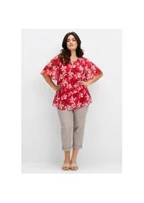 Longbluse sheego, Damen, Gr. 52, rot (erdbeere, gemustert), 100% Polyester, gebl&uuml;mt, gemustert, Rundhals, Blusen Longbluse