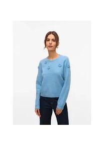 V&eacute;ro Moda Rundhalspullover VERO MODA "VMROSE LS O-NECK PULLOVER BOO", Damen, Gr. M, glacier lake detail:melange, Strick, Obermaterial: 97% Polyester, 3% Elasthan, meliert, regular fit, Rundhals, Rippstrickb&uuml;ndchen, Pullover Rundhalspullover