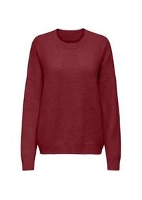 Strickpullover Only "ONLRENE LIFE LS O-NECK CC KNT", Damen, Gr. L, rot (cabernet detail:melange), Strick, Obermaterial: 65% Polyester, 13% Nylon, 13% Polyacryl, 6% Wolle, 3% Elasthan, meliert, regular fit, Rundhals, Pullover Strickpullover