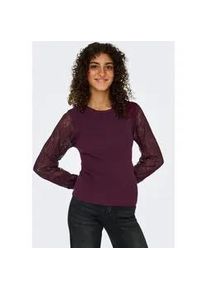 Rundhalspullover Only "ONLPERRY LIFE LS MIX O-NECK KNT", Damen, Gr. XS, winetasting detail:dtm lace, Strick, Obermaterial: 78% Polyester, 22% Viskose, unifarben, slim fit, Rundhals, Pullover Rundhalspullover