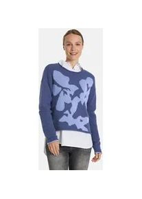 LIEBLINGSST&Uuml;CK Strickpullover LIEBLINGSST&Uuml;CK "SaraiL", Damen, Gr. 38, jeans, Strick, Obermaterial: 60% Baumwolle, 40% Polyacryl, gemustert, mehrfarbig, Rundhals, Rollkante, Pullover Strickpullover, mit Blumenmuster