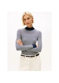 Strickpullover Tommy Hilfiger "CO JERSEY FINE GG MOCK-NK LS SWT", Damen, Gr. XXXL(46), bretton stripe schwarz night navy, Feinstrick, Obermaterial: 67% Baumwolle, 33% Polyamid, gestreift, normal, Rundhals, Pullover Strickpullover