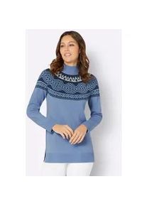 Longpullover Classic Basics "Longpullover", Damen, Gr. 48, blau (bleu, dunkelblau), 100% Polyacryl, gemustert, mehrfarbig, Pullover Longpullover