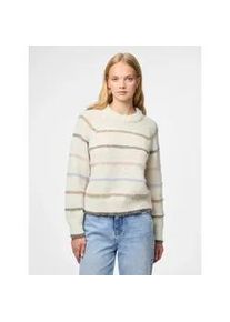 Strickpullover Pieces "PCNELIA LS O-NECK KNIT NOOS BC", Damen, Gr. XL, birch stripes:grei, more, dapi, blaven, Strick, Obermaterial: 100% Polyester, gestreift, regular fit h&uuml;ftlang, Rundhals, Rippb&uuml;ndchen, Pullover Strickpullover