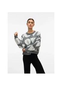 V&eacute;ro Moda Strickpullover VERO MODA "VMLOVE LS O-NECK PULLOVER BOO", Damen, Gr. S, medium grau melange detail:with birch solid, Strick, Obermaterial: 52% Polyester, 40% Polyacryl, 5% Wolle, 3% Elasthan, gemustert, regular fit, Rundhals, Rippstrickb&uuml;ndchen, Pullover Strickpullover