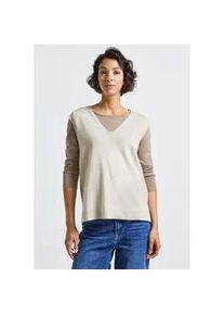 Kurzarmpullover Street One, Damen, Gr. 34, tusk cream meliert, Stoff, 50% Viskose, 28% Polyester, 22% Polyamid, unifarben, normal normal, V-Ausschnitt, Rippb&uuml;ndchen, Pullover, aus softem Materialmix