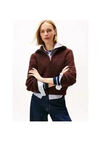 Tommy Hilfiger Troyer TOMMY JEANS "TJW NEP 1/4 ZIP SWEATER", Damen, Gr. L (40), rich braun, Strick, Obermaterial: 60% Polyester, 28% Wolle, 12% Polyacryl, unifarben, h&uuml;ftlang, hoch geschlossener Ausschnitt, Pullover Troyer