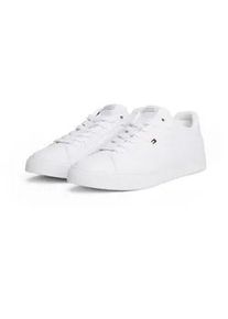 Plateausneaker Tommy Hilfiger "ICON COURT SNEAKER", Damen, Gr. 37, wei&szlig;, Nappaleder, Schuhe Plateausneaker, Freizeitschuh, Halbschuh, Schn&uuml;rschuh mit Flaggen-Logo