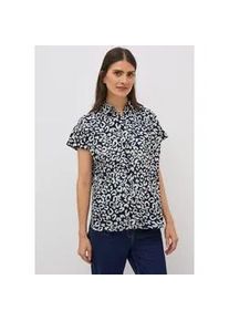 Kurzarmbluse Cecil, Damen, Gr. L (42), blau (urban dunkelblau), Web, 100% Baumwolle, bedruckt, klassisch normal, V-Ausschnitt, abgesteppt, Blusen, mit Kragen