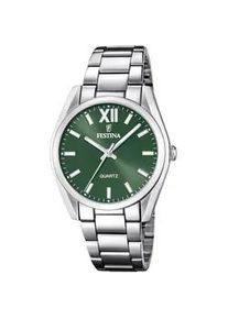 Quarzuhr Festina "Boyfriend Collection", silber (silberfarben, dunkelgr&uuml;n), Armbanduhren, Damen, Quarzuhr, Armbanduhr, Damenuhr, Edelstahlarmband