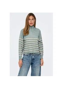 Strickpullover Only "ONLTOKYO L/S ZIP PULLOVER KNT NOOS", Damen, Gr. M, chinois gr&uuml;n stripes:pumice stone meliert, Strick, Obermaterial: 79% Polyester, 13% Polyacryl, 5% Wolle, 3% Elasthan, gestreift, regular fit normal, hoch geschlossener Ausschnitt, Rippb&uuml;ndchen, Pullover Strickpullover