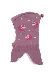 Schlupfm&uuml;tze MaxiMo, M&auml;dchen, Gr. 51, rosa (foxglove, sun pink), Fleece, Baumwolle, gemustert, mehrfarbig, M&uuml;tzen, Baumwolle, gef&uuml;ttert, im Einhorn-Design, verl&auml;ngertes Halsteil
