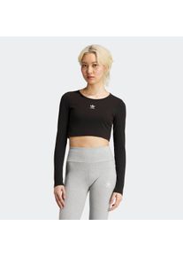 Langarmshirt adidas originals "ESSENTIALS RIBBED CROP", Damen, Gr. L, schwarz, Obermaterial: 43% Baumwolle, 43% Viskose, 14% Elasthan, kurz, Rundhals, Shirts Langarmshirt, bauchfrei, aus Baumwolle, Viskose und Elasthan, weicher Rippstrick