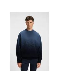 Jacquardpullover BOSS ORANGE "Kalbrush", Herren, Gr. S, dunkelblau404, Strick, Obermaterial: 90% Schurwolle, 10% Yak, unifarben, relaxed fit normal, Rundhals, B&uuml;ndchen, Pullover, Rundhalsausschnitt, Relaxed Fit, Jacquard-Strick mit Farbverlauf