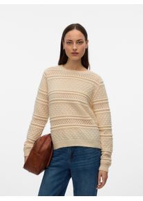 V&eacute;ro Moda Strickpullover VERO MODA "VMLEO LS O-NECK PULLOVER BF", Damen, Gr. XL, birch, Strick, Obermaterial: 60% Polyester, 40% Viskose, unifarben, regular fit normal, Rundhals, Rippb&uuml;ndchen, Pullover Strickpullover