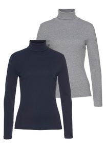 Rollkragenshirt Flashlights, Damen, Gr. 52/54, blau (grau, meliert, marine), Feinripp, Graumeliert (Obermaterial): 90% Baumwolle, 10% Viskose. Obermaterial: 100% Baumwolle. Obermaterial Melange: 90% Baumwolle, 10% Viskose. Obermaterial Uni: 100% Baumwolle, unifarben, Basic, sehr figurbetont, Shirts Rollkragenshirt, Langarm, sehr figurbetont, aus Feinrippstoff, aus 100% Baumwolle