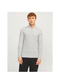 Jack & Jones Troyer JACK & JONES "JJEPERFECT KNIT HALF ZIP SN", Herren, Gr. XXL, grau (light grau melange), Strick, Obermaterial: 50% Baumwolle, 50% Polyester, unifarben, Rundhals, B&uuml;ndchen, Pullover Troyer