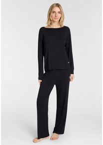 Pyjama BOSS "ELEMENT", Damen, Gr. XS, schwarz 001, Jersey, Obermaterial: 95% Viskose, 5% Elasthan, normal, Rundhals, Homewear-Sets Pyjama