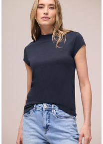 Kurzarmshirt Street One, Damen, Gr. 44, shadowed navy, Jersey, Obermaterial: 50% Baumwolle, 50% Modal, unifarben, tailliert h&uuml;ftbedeckend, Rundhals, abgesteppte Kante, Shirts Kurzarmshirt, Sommershirt mit Turtle Neck, Topseller