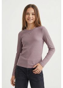 Langarmshirt name it "NKFNAKAL LS TOP NOOS", M&auml;dchen, Gr. 116, lila (elderberry), Jersey, Obermaterial: 95% Baumwolle, 5% Elasthan, unifarben, normal h&uuml;ftlang, Rundhals, abgesteppte Kante, Shirts Langarmshirt, in Basic-Form und leicht gerippter Qualit&auml;t