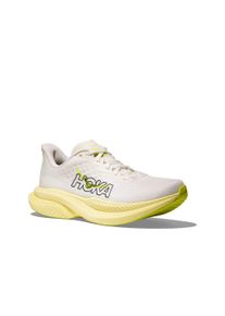 Laufschuh Hoka One One "MACH 6", Damen, Gr. 38,5, wei&szlig;, neon hoka citrus, Synthetik, Textil, mehrfarbig, Schuhe Laufschuh, mit Super-Critical-Foaming-Technologie