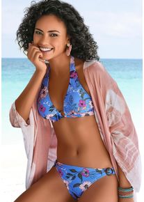 Triangel-Bikini-Top s.Oliver "Maya", Damen, Gr. 40, Cup C/D, blau (blau, bedruckt), Polyamid, gebl&uuml;mt, Bikini-Oberteile Triangel-Bikini-Top, mit Ring in Horn-Optik