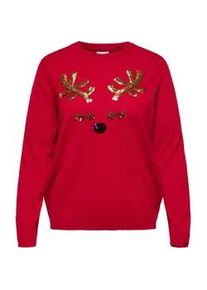 Weihnachtspullover Only CARMAKOMA "CARXMAS SHINE LS ONECK KNT", Damen, Gr. M, salsa detail:sequins antler, Strick, Obermaterial: 100% Polyacryl, gemustert, regular fit, Rundhals, Rippb&uuml;ndchen, Pullover Weihnachtspullover, Ugly Sweater