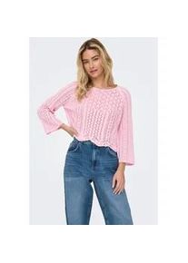 Rundhalspullover Only "ONLNOLA LIFE 3/4 PULLOVER KNT NOOS", Damen, Gr. M, pink (candy pink), Strick, Obermaterial: 70% Baumwolle, 30% Polyester, unifarben, taillenlang, Rundhals, Strickb&uuml;ndchen, Pullover Rundhalspullover