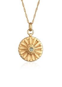Kette mit Anh&auml;nger Elli Premium "Halskette Antike M&uuml;nze Sonne Labradorit 925 Silber" Gr. 50, gold, Halsketten, Damen, ohne Stein, Silber 925 (Sterlingsilber), Kette mit Anh&auml;nger