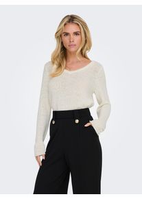 V-Ausschnitt-Pullover Only "ONLGEENA L/S V-NECK KNT NOOS", Damen, Gr. S, wei&szlig; (cloud dancer), Strick, Obermaterial: 65% Polyacryl, 35% Polyamid, unifarben, normal, V-Ausschnitt, Pullover V-Ausschnitt-Pullover